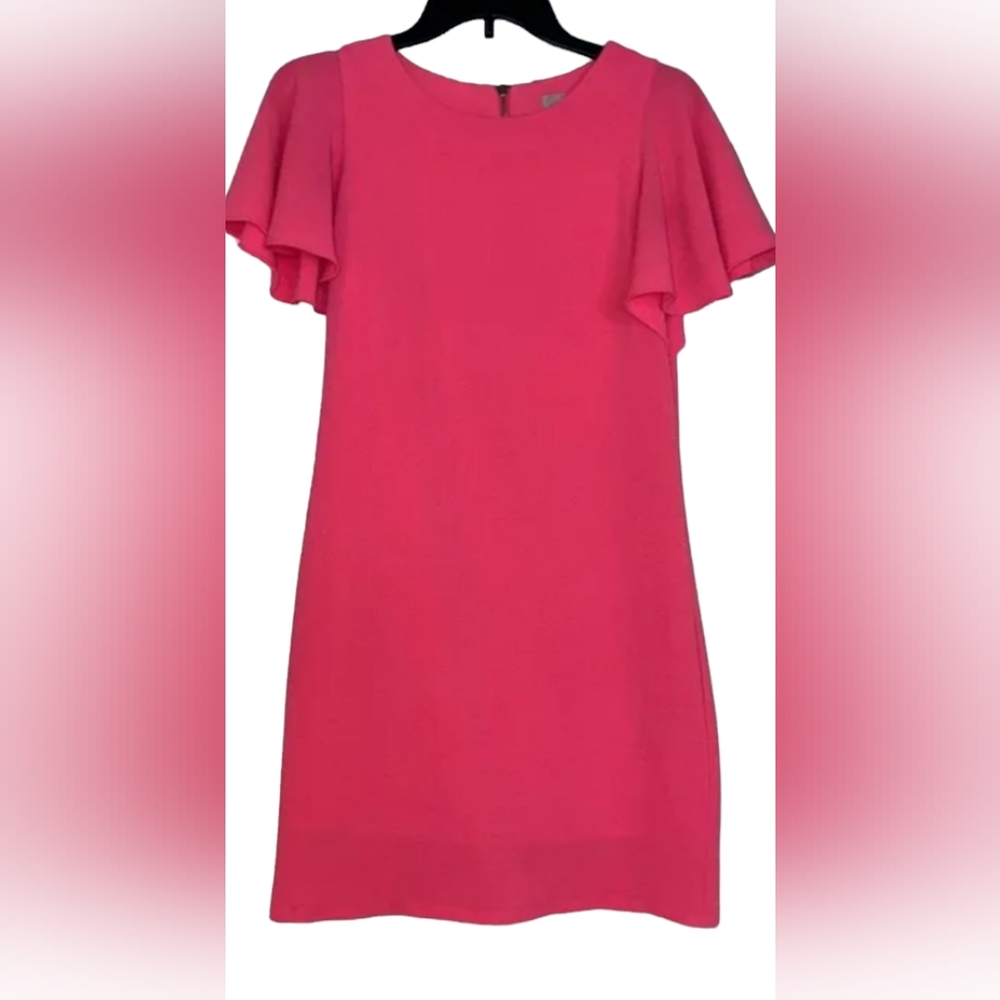 Gianni Bini Hot Pink Ruffled Short Sleeve Zippered Back Dress Size Medium - Picture 1 of 10